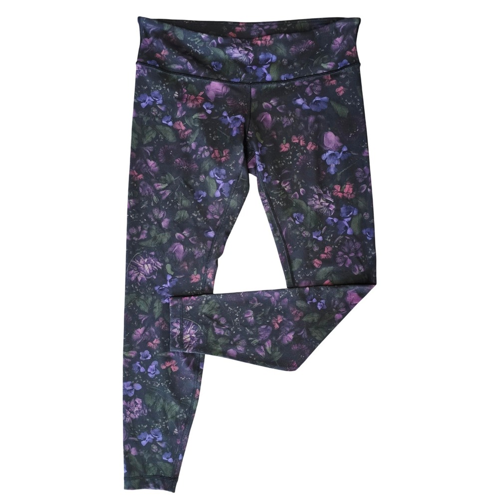 Lululemon Secret Garden Floral Leggings Purple Green Mid Rise Size 12